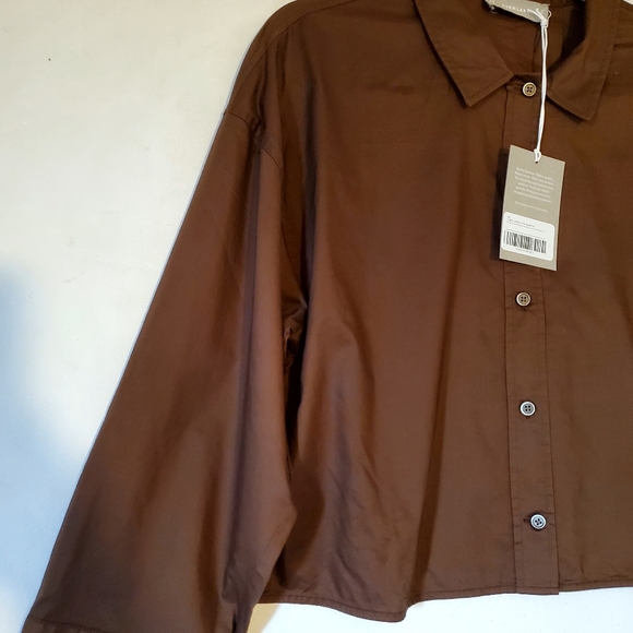 New Everlane Cotton PJ Top Chestnut Buttonup Shirt Size Small NWT - Picture 8 of 13